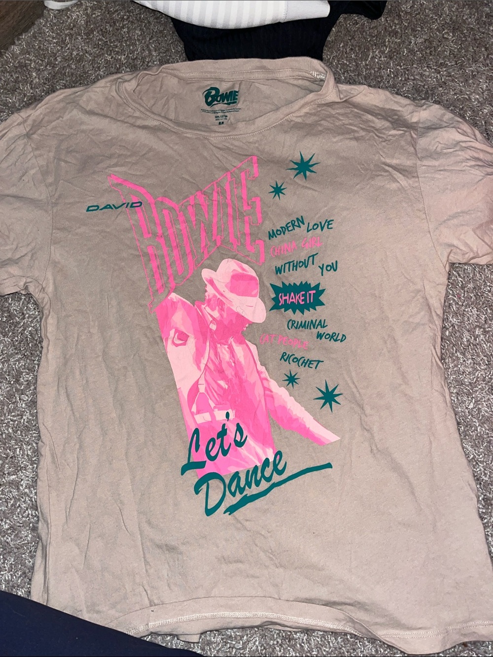 David Bowie Let's Dance Short Sleeve Tee — Tan with Pink Graphic